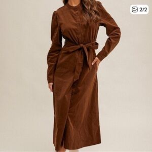 Hem and Thread NWT Elegant Brown Long-Sleeve Dress